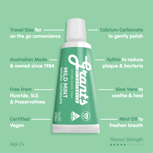 Mild Mint Natural Toothpaste - Fluoride Free - Travel Size - 25g